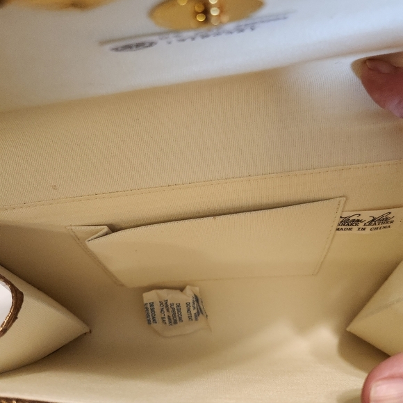 Vintage 1980's Bronze Gold Metallic Snakeskin Clutch/ Shoulder Bag EUC - Picture 8 of 11